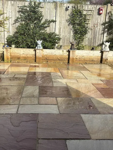 Cleaned patio paving from a Tidy Jet Washing project.